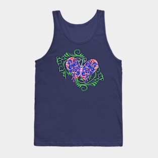 Decorative Blue Butterfly Silhouette Art Tank Top